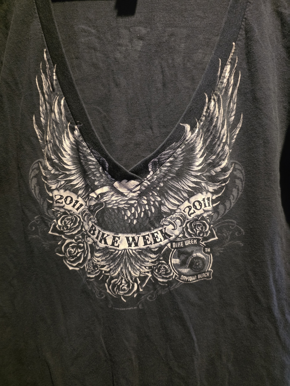 Black 'Bike Week' Short Sleeve V-Neck Tee